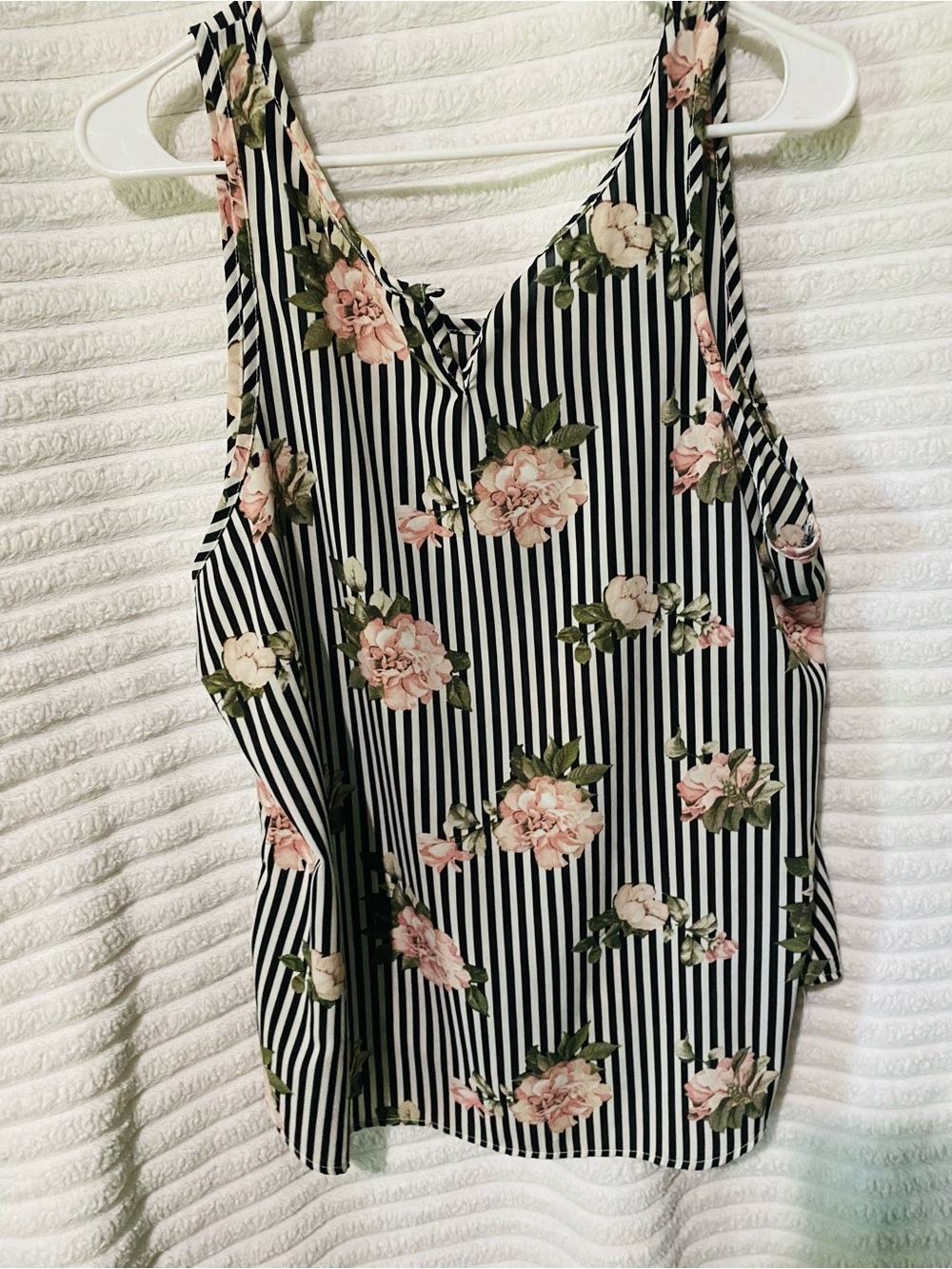 Wishful Park Black & White Striped Camisole with Pink Floral Print - Picture 6 of 6